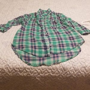 High-low semi sheer plaid shirt